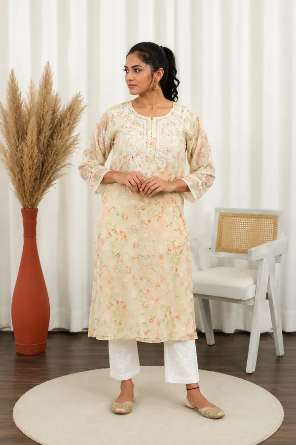 Aadya_Chikankari_Georgette_Floral_Printed_Kurta_Off_White