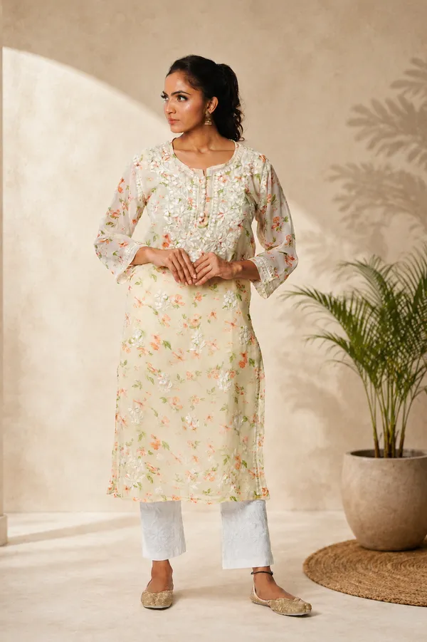 Aadya_Chikankari_Georgette_Floral_Printed_Kurta_Off_White