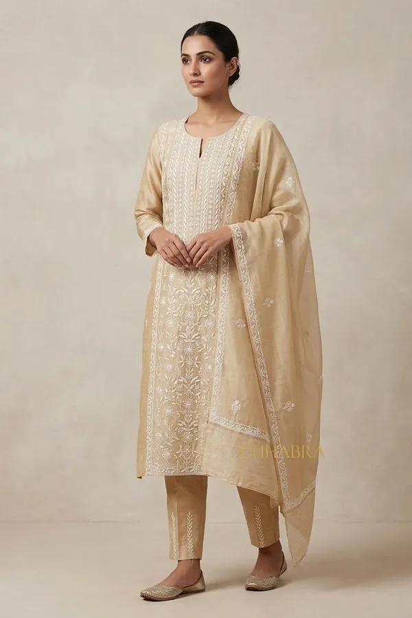 Pure_Moonga_Silk_2_Pc_Unstitched_Kurta_Dupatta_In_Intricate_Chikankari_Natural_Beige