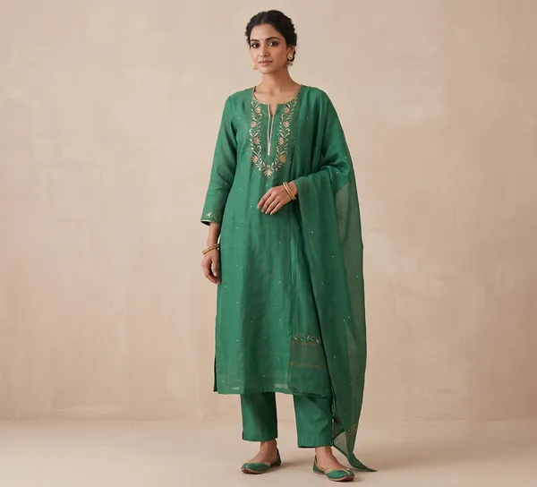Premium_Mulchanderi_3_Pc_Unstitched_Tunic_Dupatta_Bottom_In_Kamdani_Work_Mango_Green