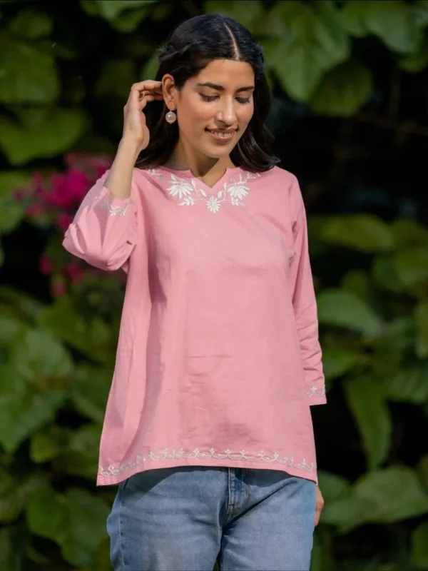 Sahiba_Pure_Cotton_Pink_Chikankari_Short_Top