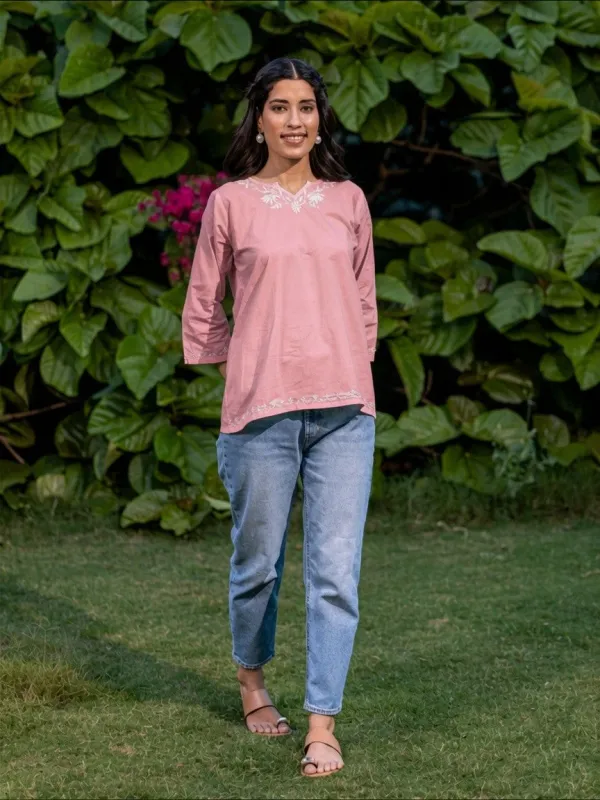 Sahiba_Pure_Cotton_Pink_Chikankari_Short_Top