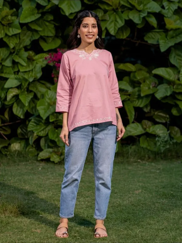 Sahiba_Pure_Cotton_Pink_Chikankari_Short_Top
