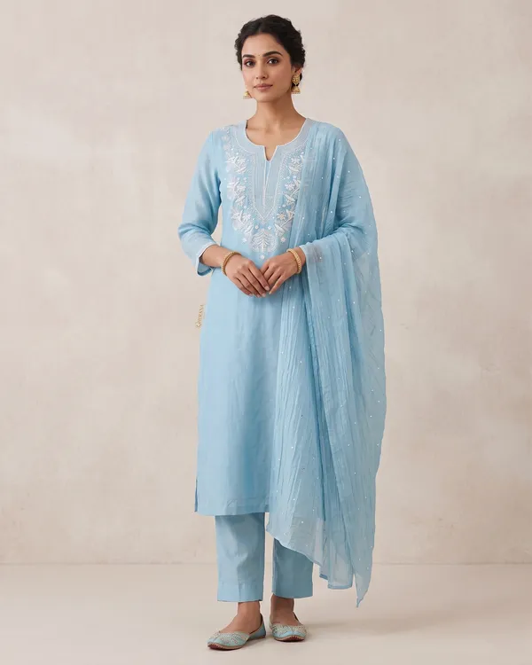 Premium_Mulchanderi_3_Pc_Unstitched_Kurta_Dupatta_And_Bottom_Set_In_Pearl_Katdana_Jaal_Work_Powder_Blue