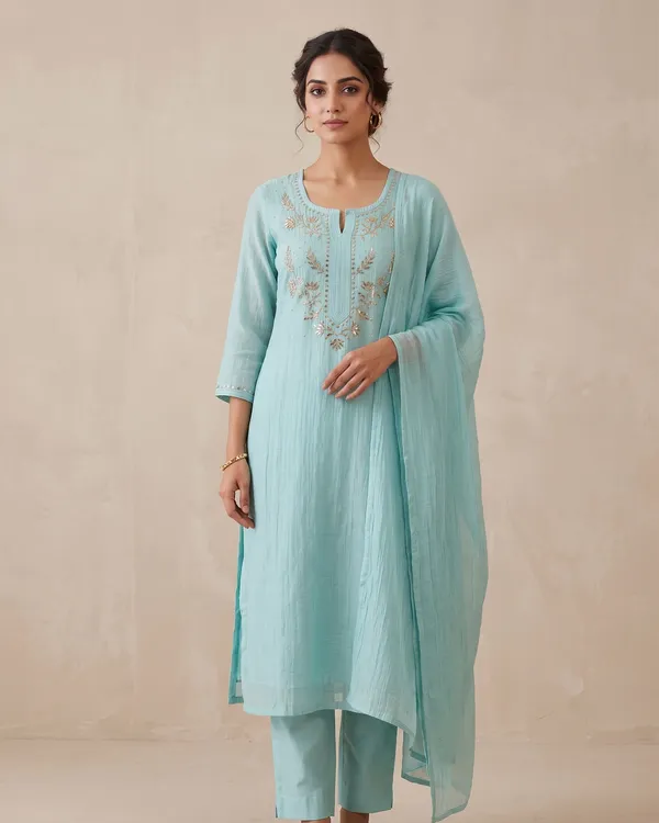 Premium_Mulchanderi_3_Pc_Semi_Stitched_Tunic_Dupatta_Bottom_In_Kamdani_Work_Sea_Green