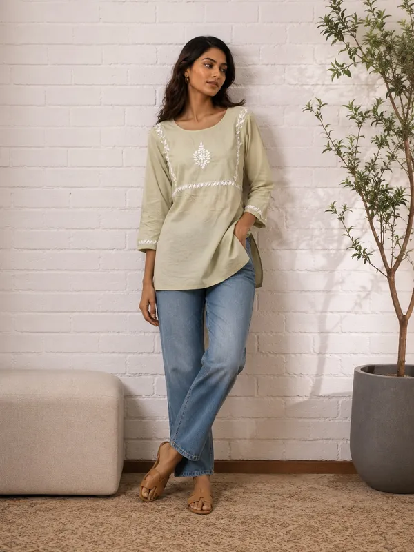 Sahiba_Pure_Cotton_Lightest_Green_Chikankari_Short_Top