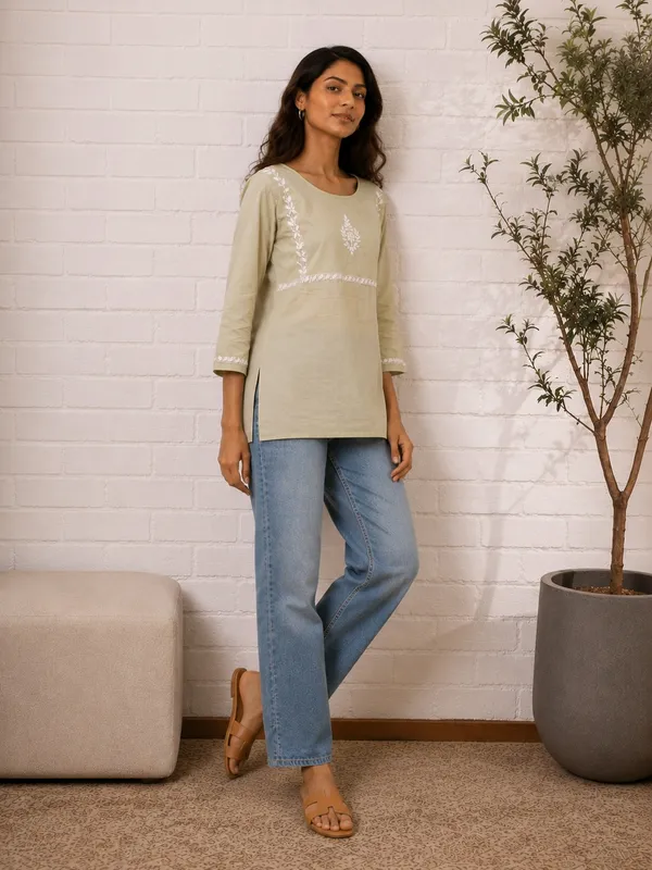 Sahiba_Pure_Cotton_Lightest_Green_Chikankari_Short_Top
