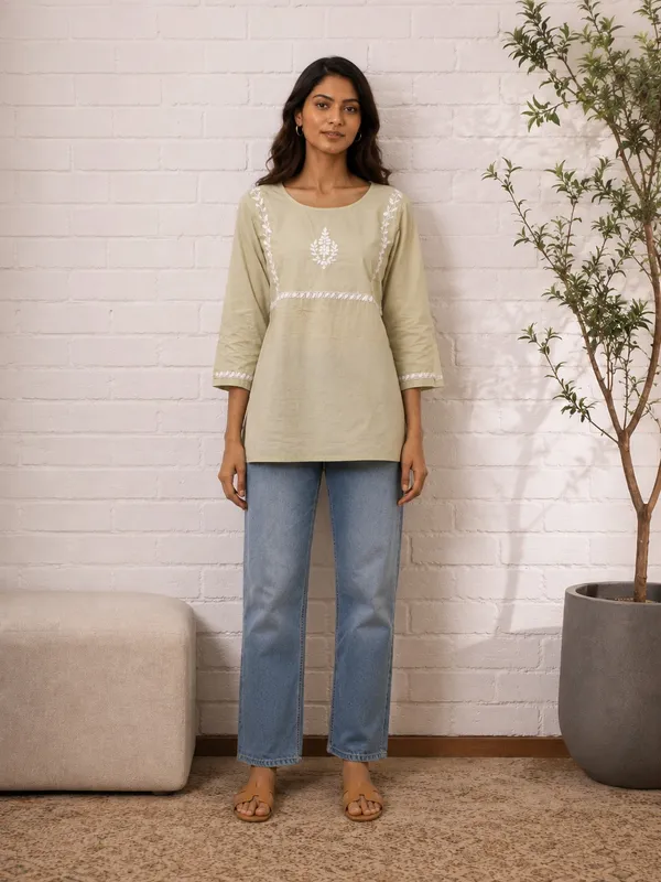 Sahiba_Pure_Cotton_Lightest_Green_Chikankari_Short_Top