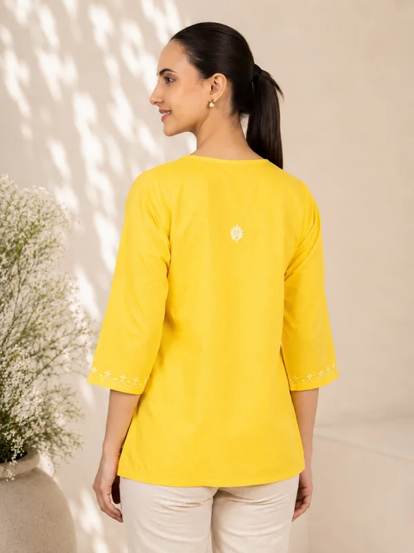 Sahiba_Pure_Cotton_Yellow_Chikankari_Short_Top