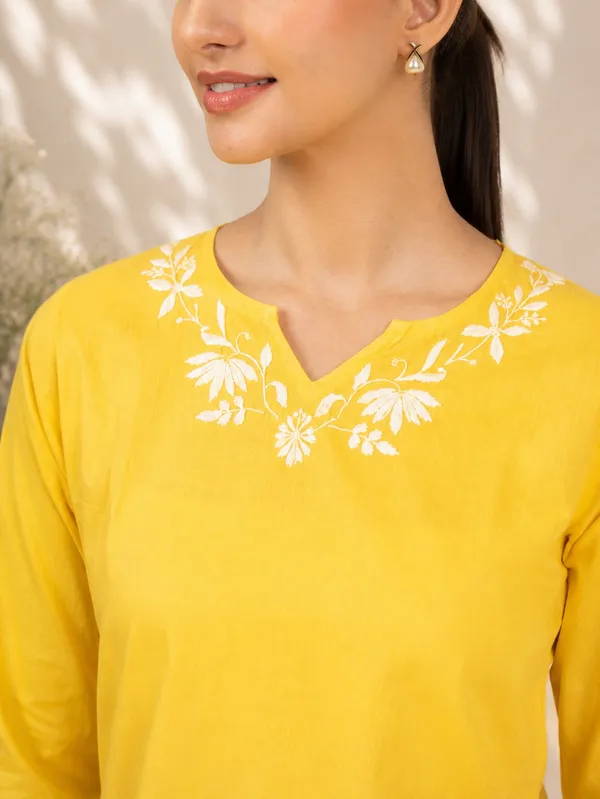Sahiba_Pure_Cotton_Yellow_Chikankari_Short_Top