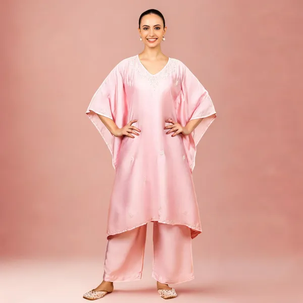 Premium_Chanderi_Silk_Baby_Pink_Chikankari_Kaftan_Set