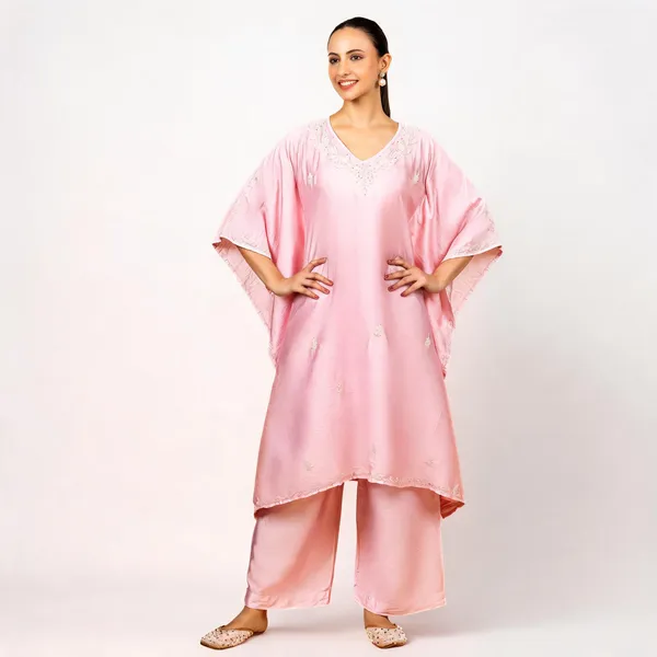 Premium_Chanderi_Silk_Baby_Pink_Chikankari_Kaftan_Set