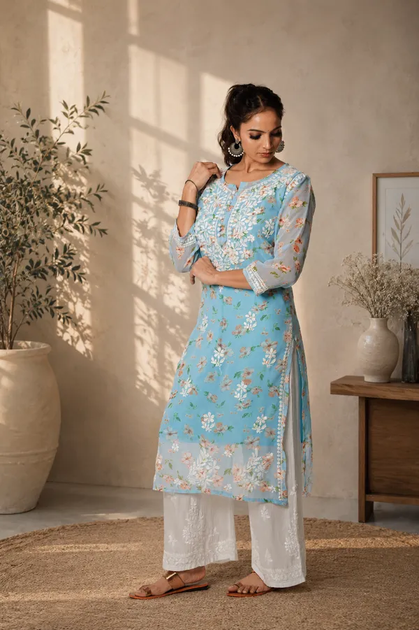 Aadya_Chikankari_Georgette_Floral_Printed_Kurta_Light_Blue