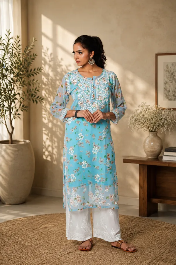 Aadya_Chikankari_Georgette_Floral_Printed_Kurta_Light_Blue