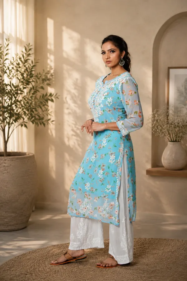 Aadya_Chikankari_Georgette_Floral_Printed_Kurta_Light_Blue