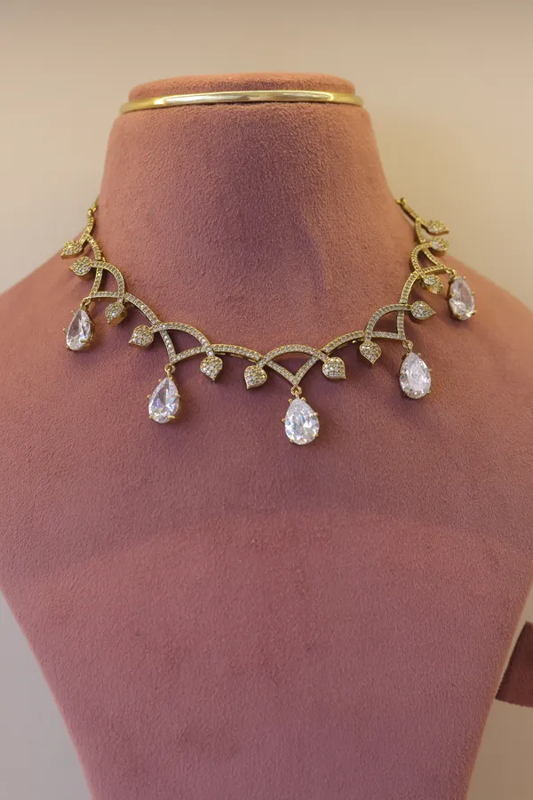 Gold_Tone_Crystal_Necklace_And_Earrings_Set_for_Women
