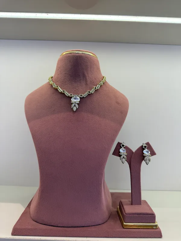 Gold_And_Silver_drop_necklace_set_for_Women_with_earrings