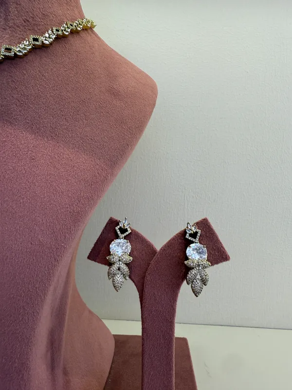 Gold_And_Silver_drop_necklace_set_for_Women_with_earrings