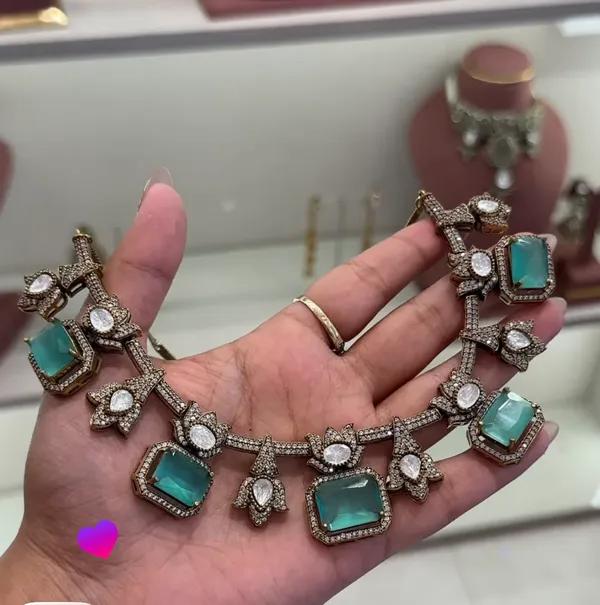 Silver-Tone_Teal_Stone_Statement_Necklace_for_Women