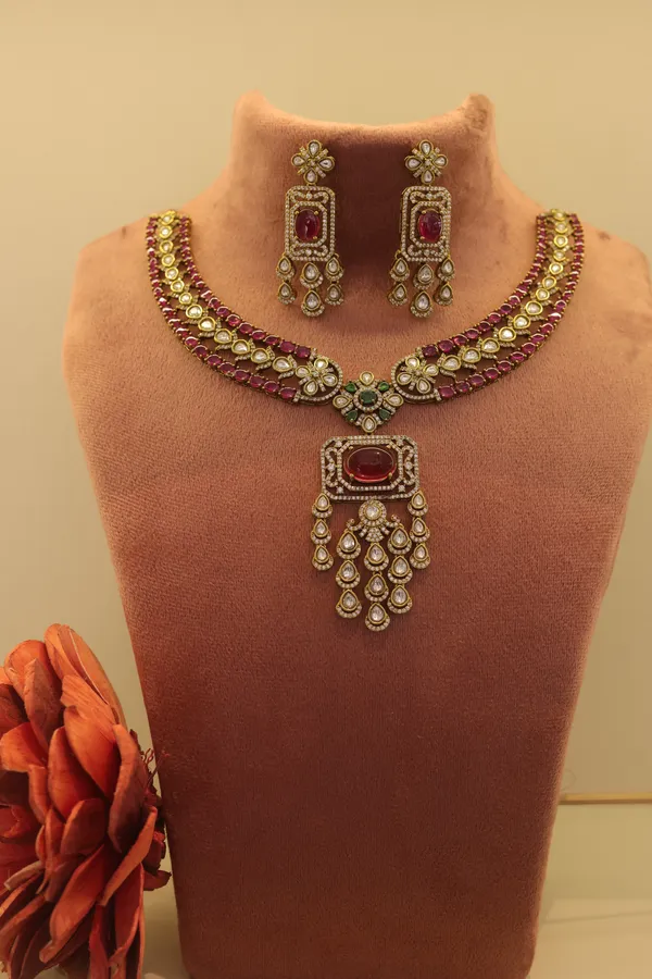 Gold_Tone_Red_And_Green_Stone_Necklace_Set_for_Women
