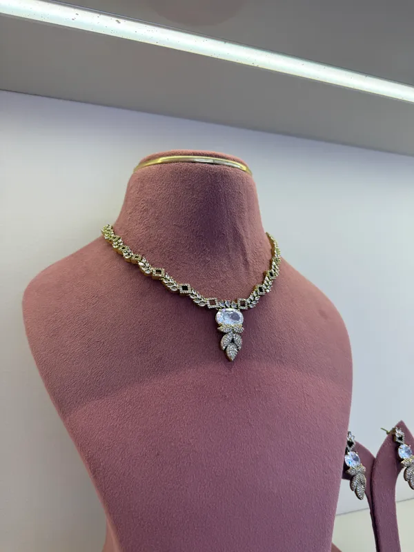 Gold_And_Silver_drop_necklace_set_for_Women_with_earrings