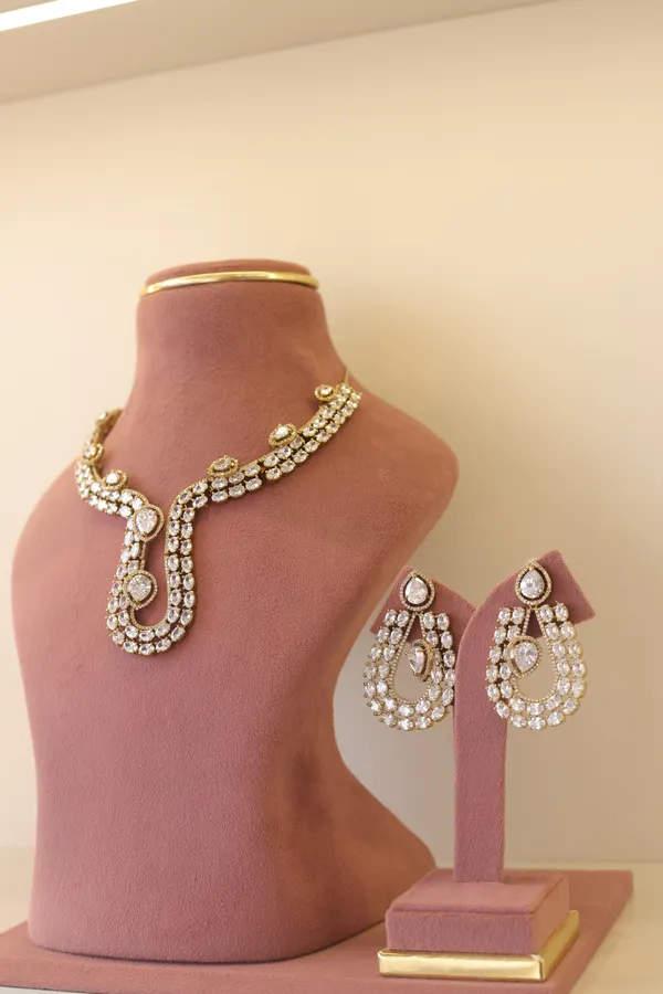 Gold-Tone_Rhinestone_Bracelet_And_Earrings_Set