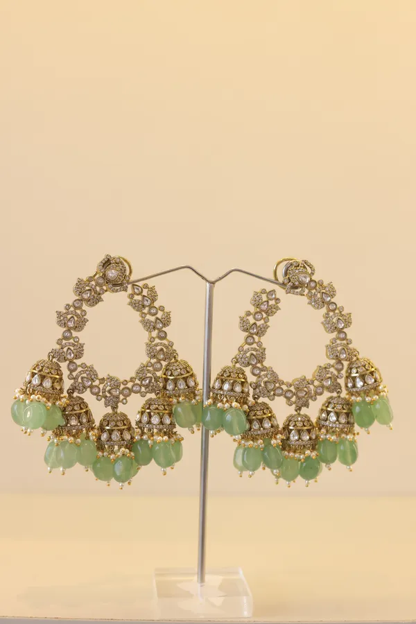 Gold_Tone_Stone_Studded_Jhumka_Earrings_With_Green_Beads