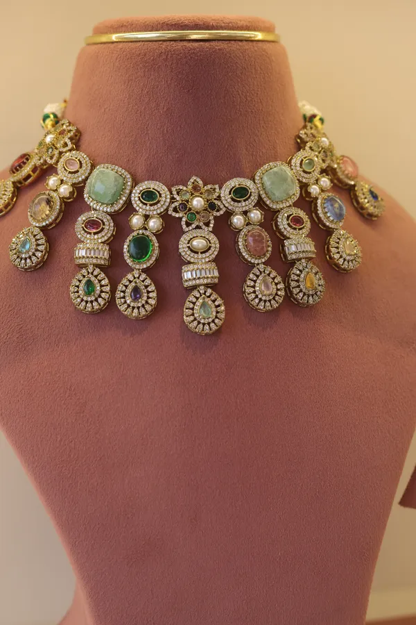 Gold_Tone_Multicolor_Stone_Choker_Necklace_Set_For_Women