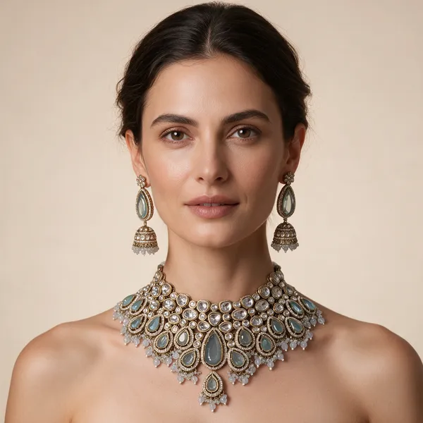 Gold_Tone_Teardrop_Stone_Necklace_Set_For_Women