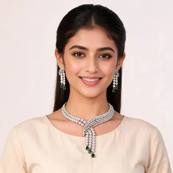 Silver_Tone_Statement_Necklace_And_Earrings_Set_For_Women