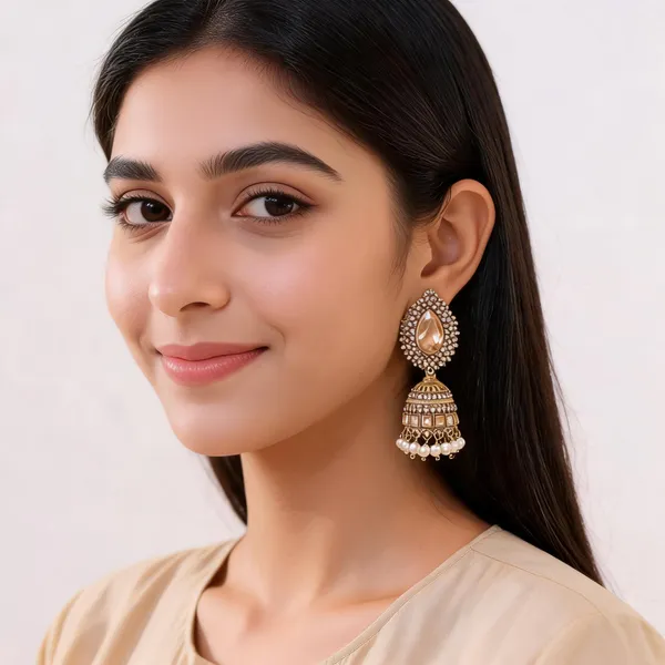 Gold_Tone_Embellished_Drop_Earrings_For_Women