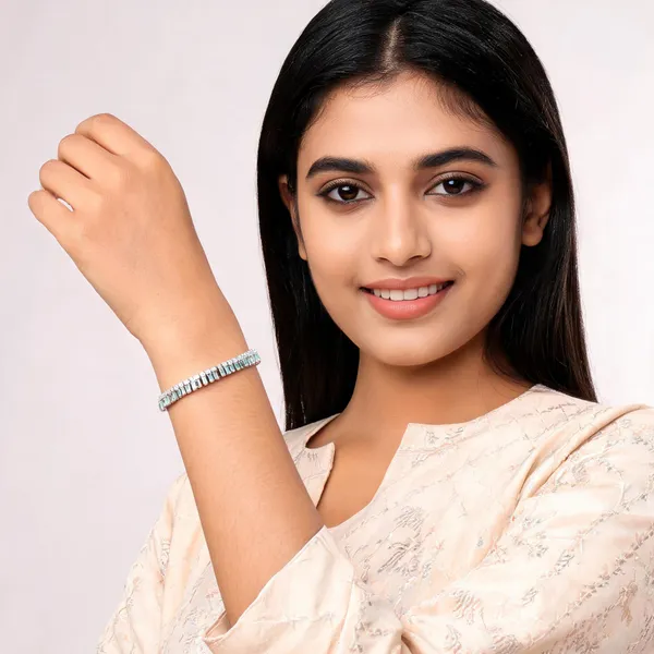 Silver_Tone_Aqua_Stone_Bangle_For_Women