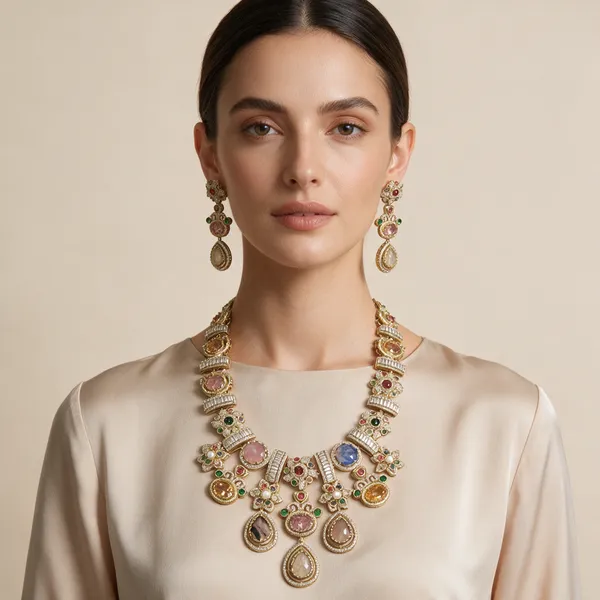 Gold_Tone_Multicolour_Stone_Necklace_Set_For_Women