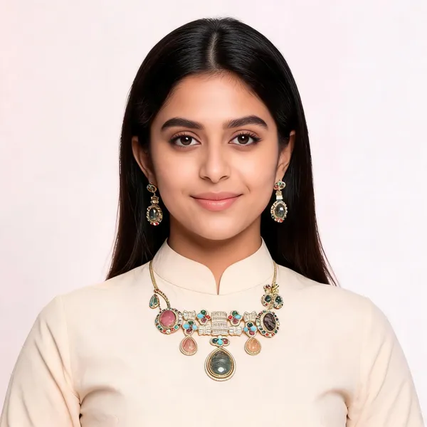 Gold_Tone_Multicolour_Necklace_Set_For_Women
