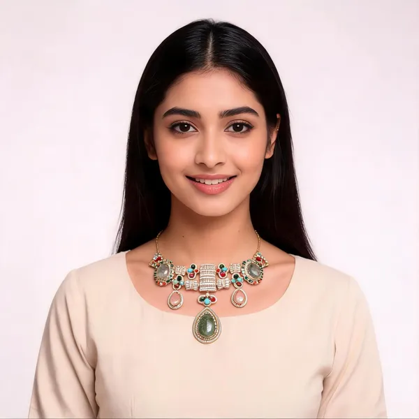 Gold_Tone_Multicolour_Necklace_Set_For_Women
