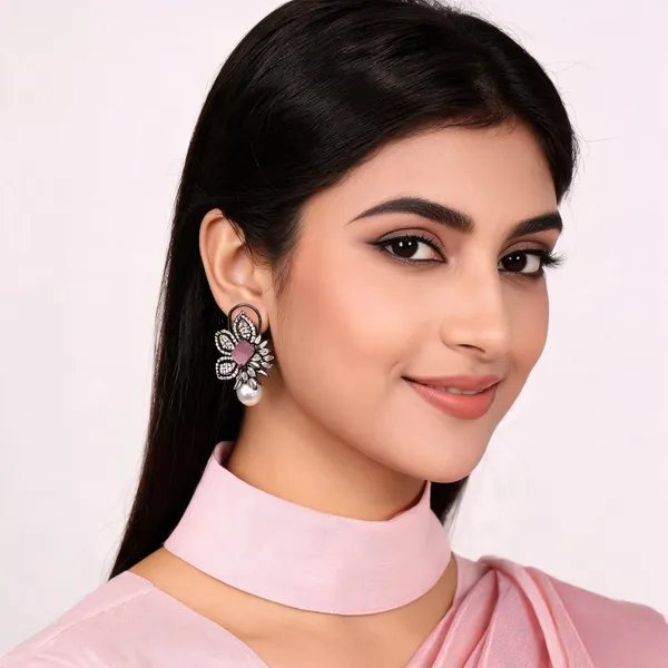 Antique_Silver_Floral_Pearl_Drop_Earrings