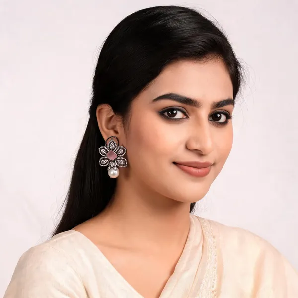Antique_Silver_Floral_Pearl_Drop_Earrings