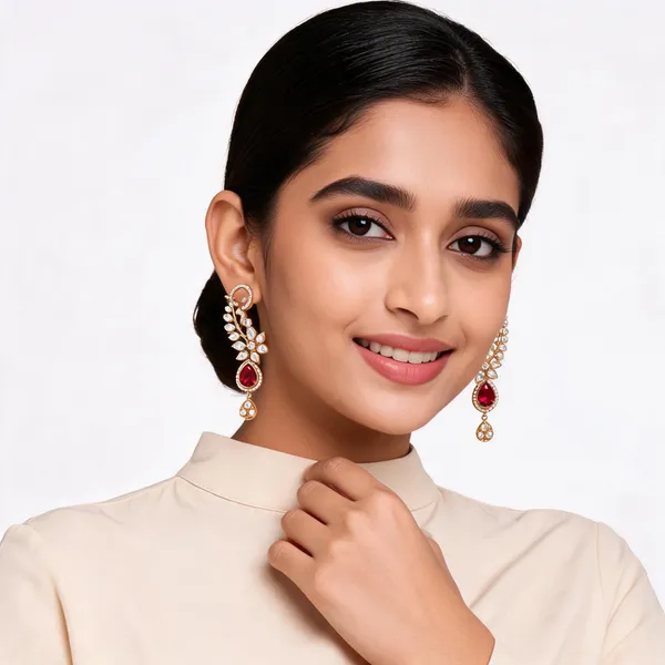 Gold_Tone_Floral_Crystal_Drop_Earrings_For_Women