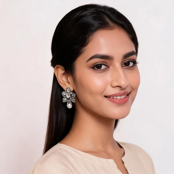 Silver_Tone_Crystal_Floral_Drop_Earrings_For_Women