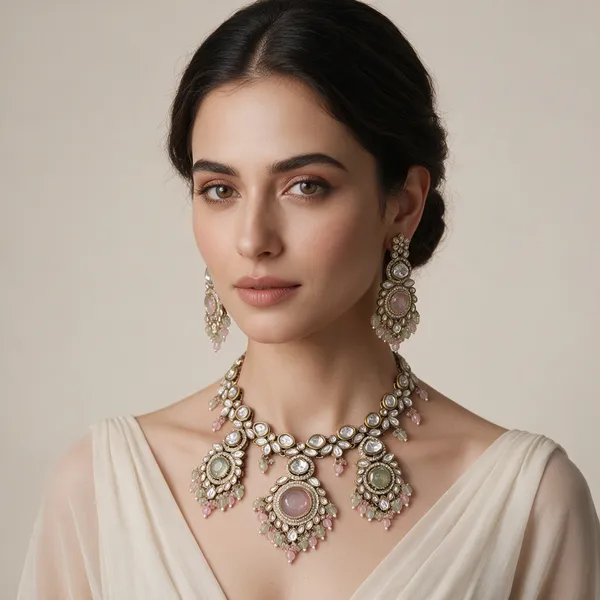 Silver_Tone_Multicolour_Stone_Necklace_Set_For_Women