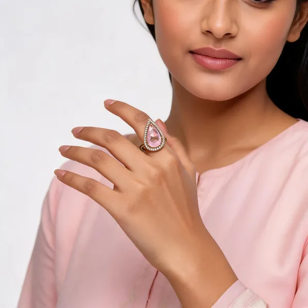 Pink_Gold_Tone_Teardrop_Ring_For_Women