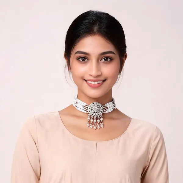Silver_Tone_Traditional_Choker_Necklace_Set_For_Women