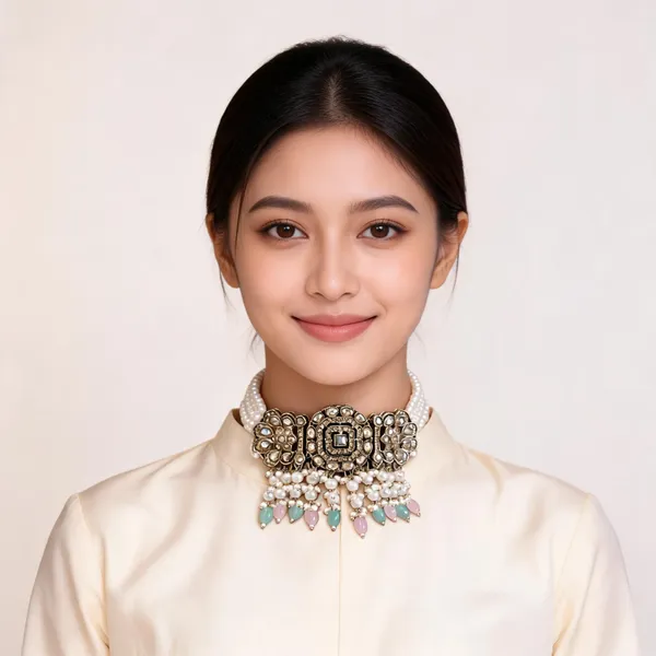 Kundan_Style_Pearl_Drop_Choker_Necklace_For_Women