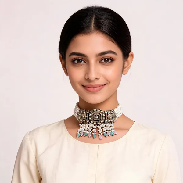 Kundan_Style_Pearl_Drop_Choker_Necklace_For_Women