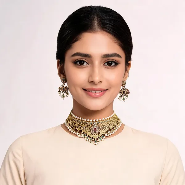 Handcrafted_18_K_Gold_Polish_Necklace_And_Earrings_Set