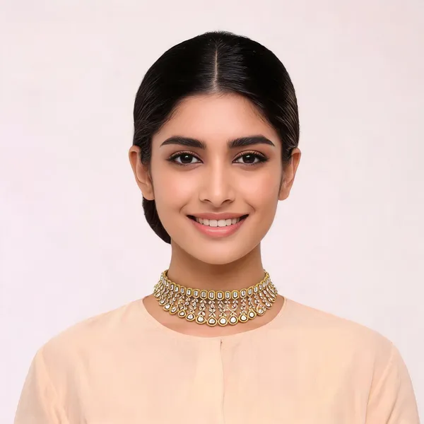 Gold_Toned_Stone_Studded_Choker_Necklace_Set_For_Women