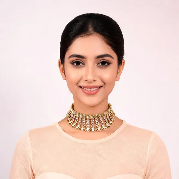 Gold_Toned_Stone_Studded_Choker_Necklace_Set_For_Women