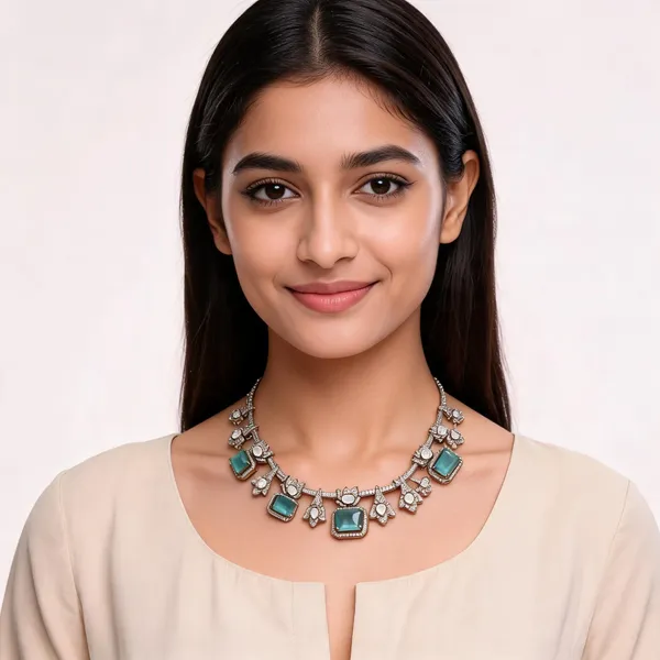 Silver_Tone_Teal_Stone_Statement_Necklace_For_Women