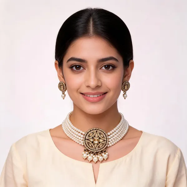 Gold_Tone_Pearl_Necklace_Set_For_Women