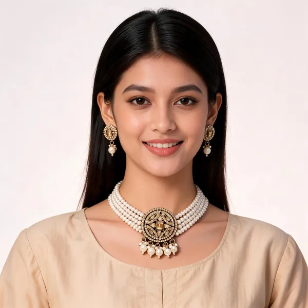 Gold_Tone_Pearl_Necklace_Set_For_Women